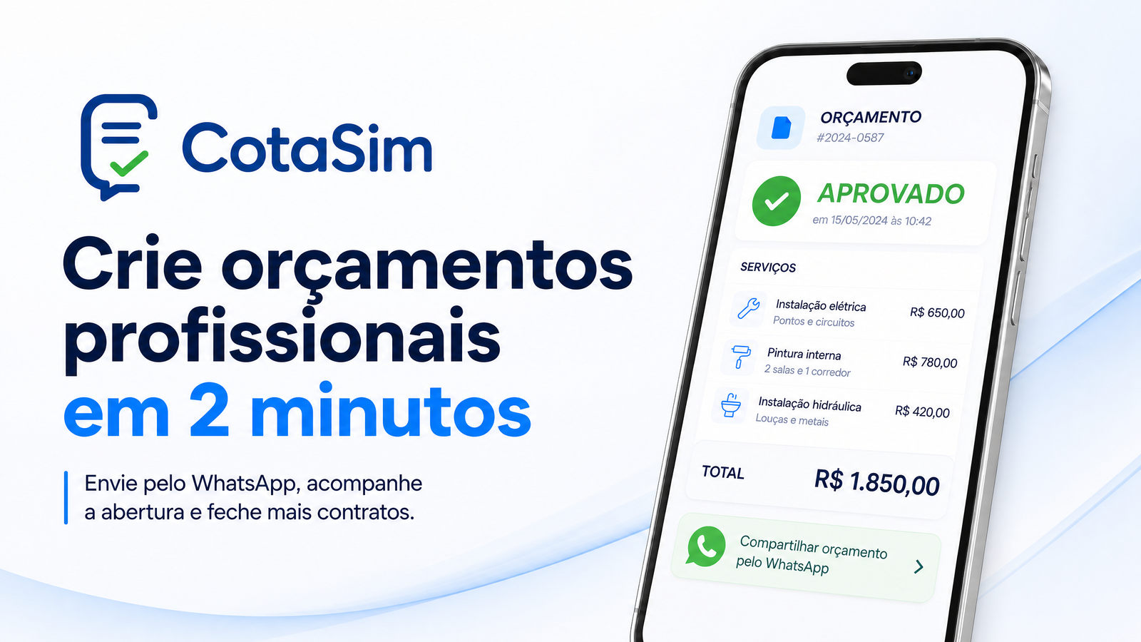CotaSim: Crie orçamentos profissionais em minutos e envie direto do celular